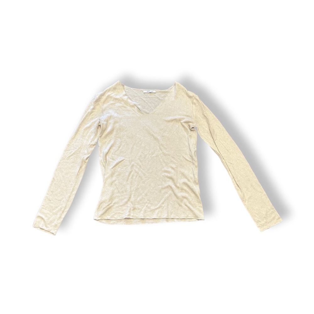 Zara Cream V Neck Thin Sweater